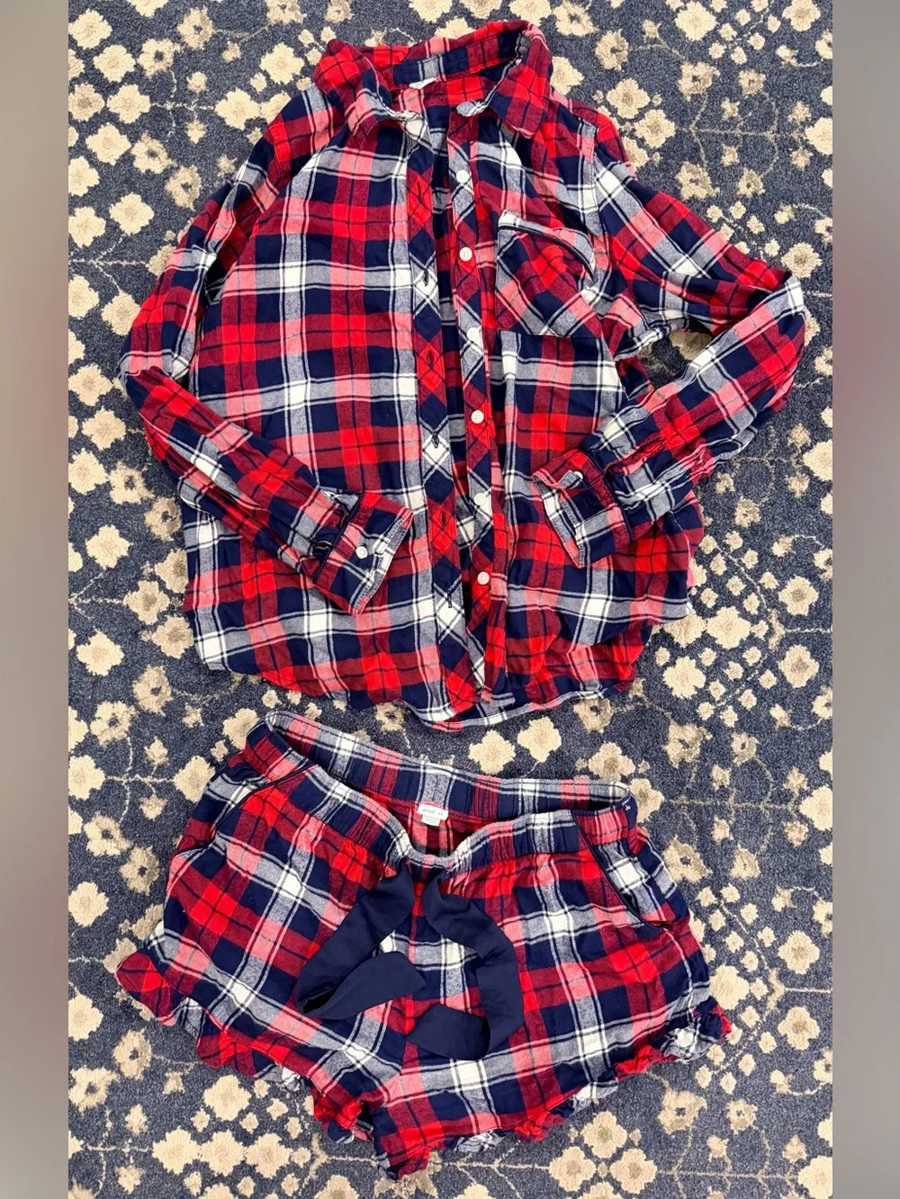 aerie Red, Navy & White Plaid Button-Front Pajama Set